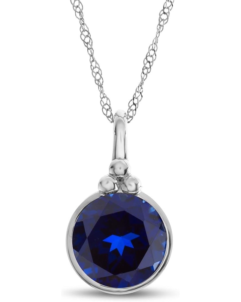 8mm Round Bezel Set Center Stone Pendant Necklace Created Sapphire White Gold $88.15 Necklaces