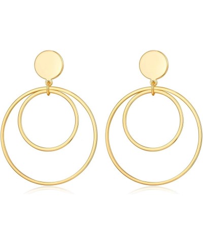 Gold Twisted Hoops Double Round Circle Dangle Drop Earrings CZ Hoop Drop Earrings for Women Gold Double Circle $8.66 Earrings