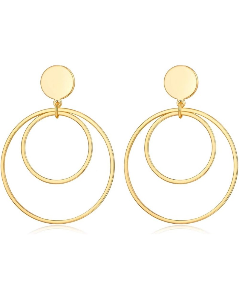 Gold Twisted Hoops Double Round Circle Dangle Drop Earrings CZ Hoop Drop Earrings for Women Gold Double Circle $8.66 Earrings