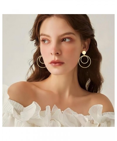 Gold Twisted Hoops Double Round Circle Dangle Drop Earrings CZ Hoop Drop Earrings for Women Gold Double Circle $8.66 Earrings