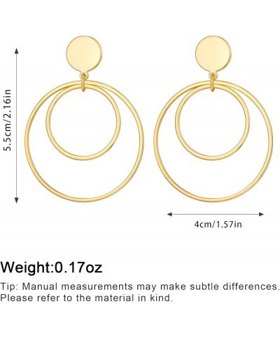 Gold Twisted Hoops Double Round Circle Dangle Drop Earrings CZ Hoop Drop Earrings for Women Gold Double Circle $8.66 Earrings