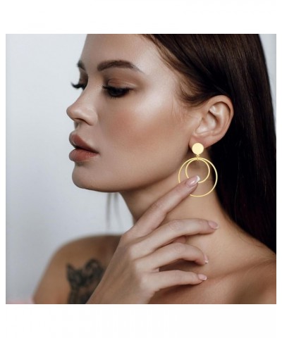 Gold Twisted Hoops Double Round Circle Dangle Drop Earrings CZ Hoop Drop Earrings for Women Gold Double Circle $8.66 Earrings