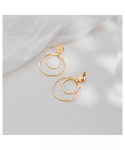 Gold Twisted Hoops Double Round Circle Dangle Drop Earrings CZ Hoop Drop Earrings for Women Gold Double Circle $8.66 Earrings