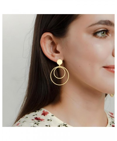 Gold Twisted Hoops Double Round Circle Dangle Drop Earrings CZ Hoop Drop Earrings for Women Gold Double Circle $8.66 Earrings