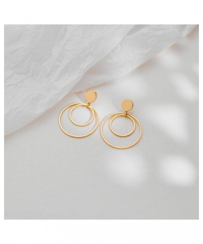 Gold Twisted Hoops Double Round Circle Dangle Drop Earrings CZ Hoop Drop Earrings for Women Gold Double Circle $8.66 Earrings