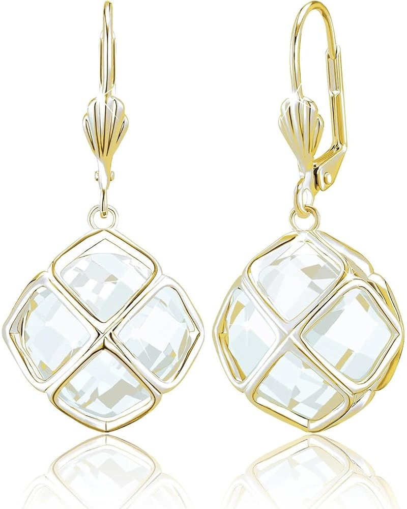 14MM Austrian Crystal Dangle Earrings for Women 14K Glod Jewelry Apr-Diamond-14K Gold $9.41 Earrings