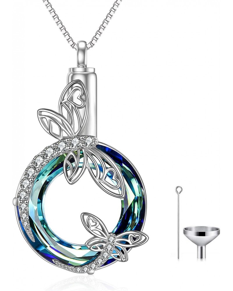 Dragonfly Urn Necklaces for Ashes 925 Sterling Silver with Blue Circle Crystal Memorial Keepsake Pendant Cremation Jewelry w/...