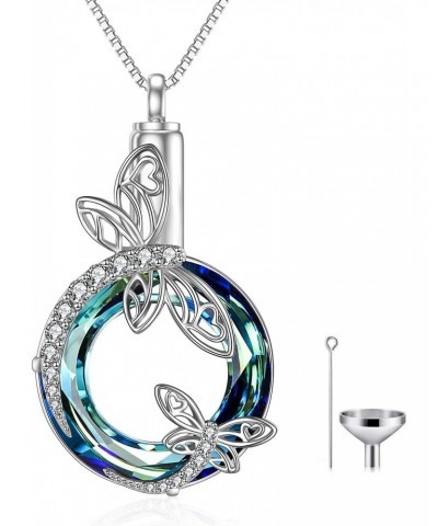 Dragonfly Urn Necklaces for Ashes 925 Sterling Silver with Blue Circle Crystal Memorial Keepsake Pendant Cremation Jewelry w/...