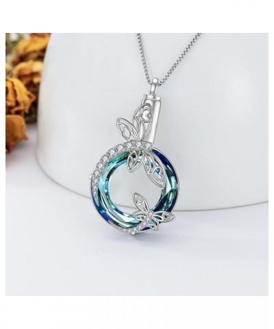 Dragonfly Urn Necklaces for Ashes 925 Sterling Silver with Blue Circle Crystal Memorial Keepsake Pendant Cremation Jewelry w/...