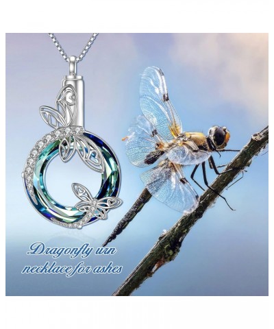 Dragonfly Urn Necklaces for Ashes 925 Sterling Silver with Blue Circle Crystal Memorial Keepsake Pendant Cremation Jewelry w/...