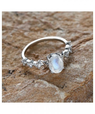 Genuine Moonstone Ring Sterling Silver Moon Phase Ring Oval Moonstone Cubic Zirconia Statement Band Finger Minimalist Ring fo...