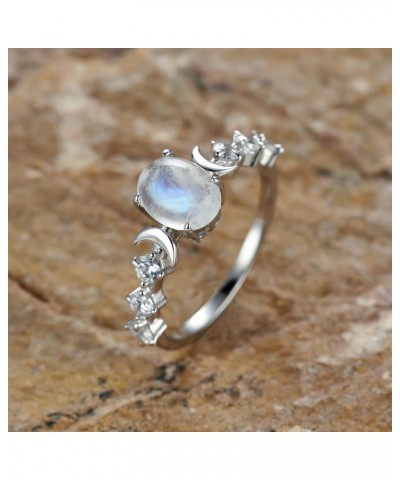 Genuine Moonstone Ring Sterling Silver Moon Phase Ring Oval Moonstone Cubic Zirconia Statement Band Finger Minimalist Ring fo...