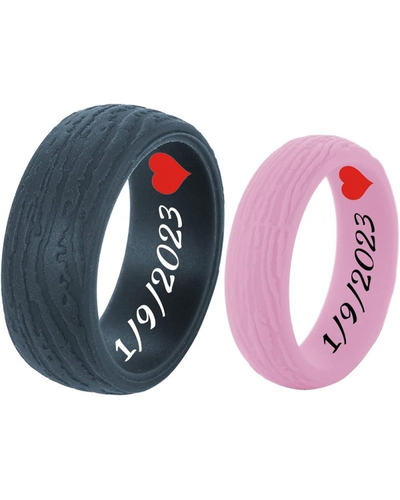 SHNIAN Rubber Groove Center Rings Colorful Heart Ring Silicone Rings Custom Engraved Engagement Gift His & Hers Wedding Band,...