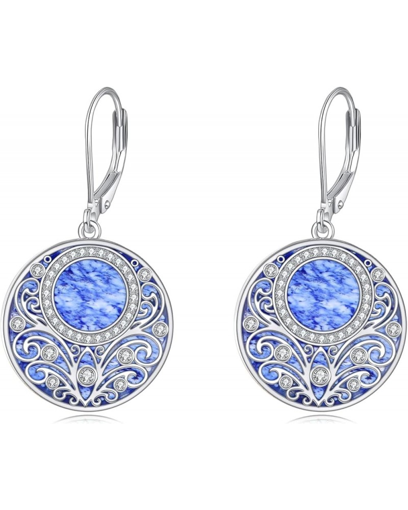 Teardrop Earrings Sterling Silver Filigree Irish Celtic Teardrop Drop Earrings Jewelry Gifts For Women Girls Blue Stone Filig...