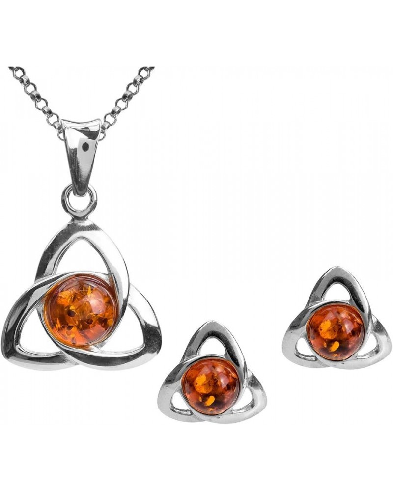 Amber Set Sterling Silver Celtic Earrings Pendant Necklace 18 Inches $19.78 Jewelry Sets