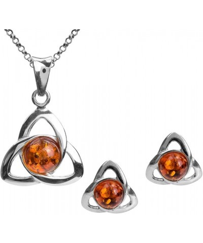 Amber Set Sterling Silver Celtic Earrings Pendant Necklace 18 Inches $19.78 Jewelry Sets