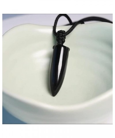 Black Obsidian Necklace Protection Pendant with Extended Bead Chain Healing Crystal Stone Amulet Necklace for Men Women Bulle...