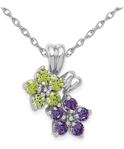 Natural Peridot and Amethyst Flower Pendant Necklace in Sterling Silver with Chain $44.17 Necklaces