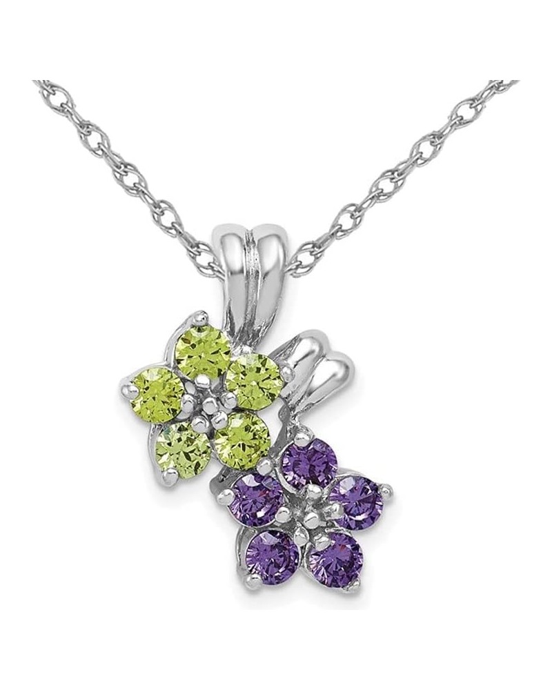 Natural Peridot and Amethyst Flower Pendant Necklace in Sterling Silver with Chain $44.17 Necklaces