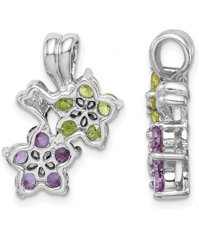 Natural Peridot and Amethyst Flower Pendant Necklace in Sterling Silver with Chain $44.17 Necklaces