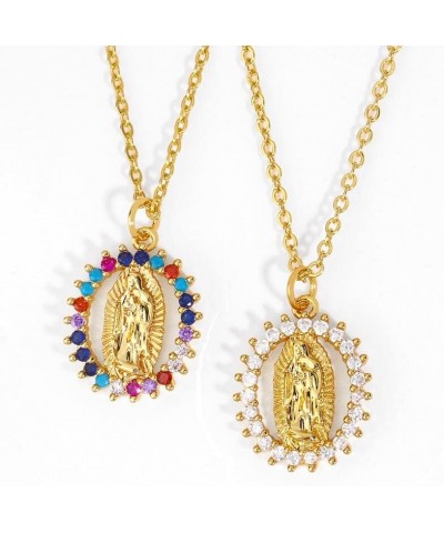 Fashion jewelry- Rosary turkish hip hop pendants necklace, Rainbow Virgin Mary Necklaces For Women Gold Chains Necklace Cryst...