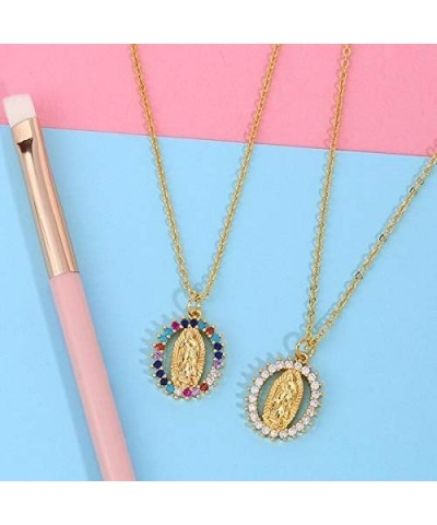 Fashion jewelry- Rosary turkish hip hop pendants necklace, Rainbow Virgin Mary Necklaces For Women Gold Chains Necklace Cryst...