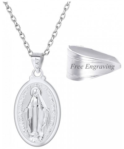 Virgin Mary Necklace 18K Gold Plated Women/Men Christian Jewelry Cross Miraculous Medal Pendant Necklace 07. 925 Sterling Sil...