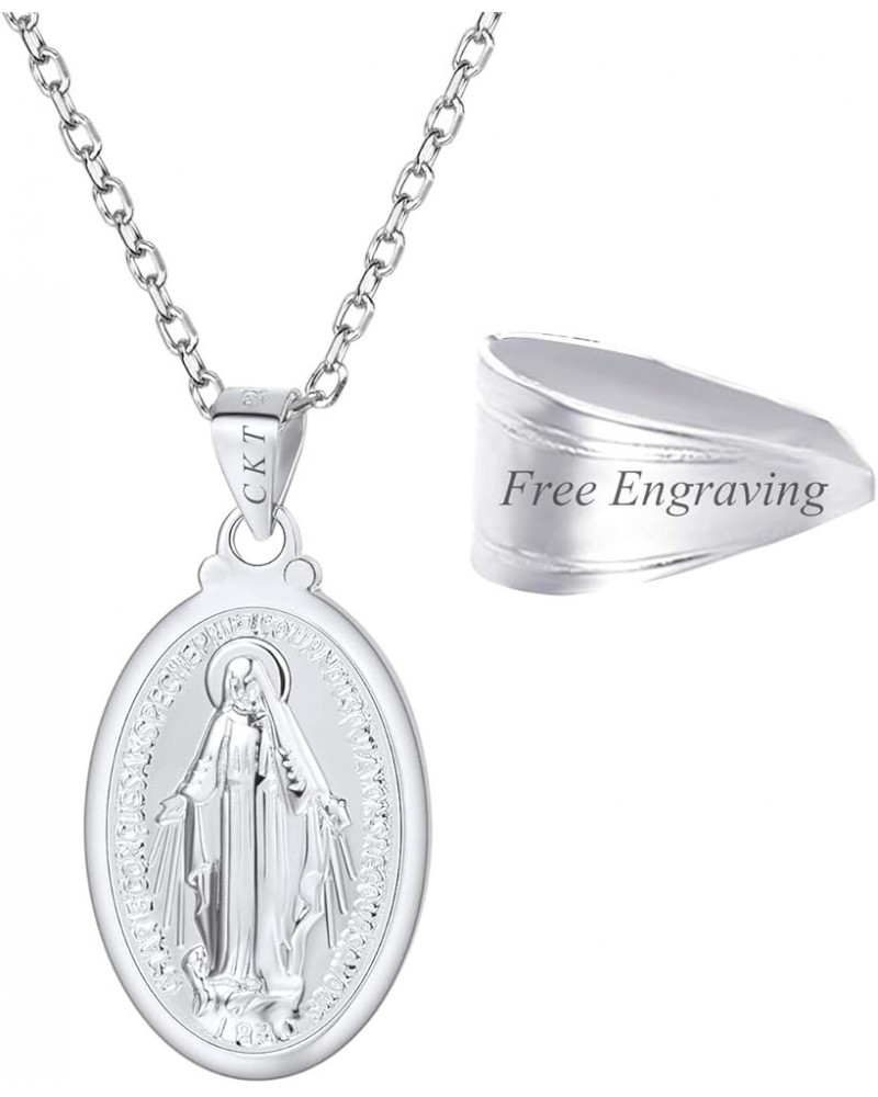 Virgin Mary Necklace 18K Gold Plated Women/Men Christian Jewelry Cross Miraculous Medal Pendant Necklace 07. 925 Sterling Sil...