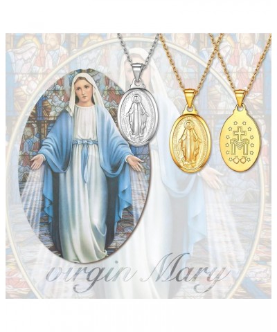 Virgin Mary Necklace 18K Gold Plated Women/Men Christian Jewelry Cross Miraculous Medal Pendant Necklace 07. 925 Sterling Sil...