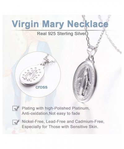 Virgin Mary Necklace 18K Gold Plated Women/Men Christian Jewelry Cross Miraculous Medal Pendant Necklace 07. 925 Sterling Sil...