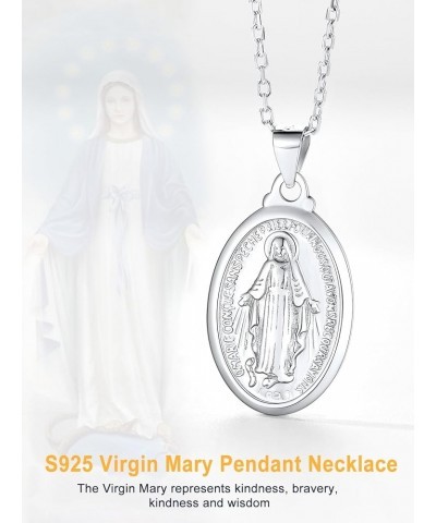 Virgin Mary Necklace 18K Gold Plated Women/Men Christian Jewelry Cross Miraculous Medal Pendant Necklace 07. 925 Sterling Sil...