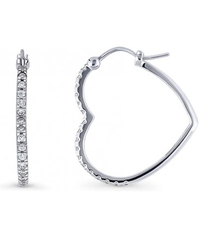 Sterling Silver Heart Cubic Zirconia CZ Medium Fashion Anniversary Hoop Earrings for Women, Rhodium Plated 1 $23.46 Earrings