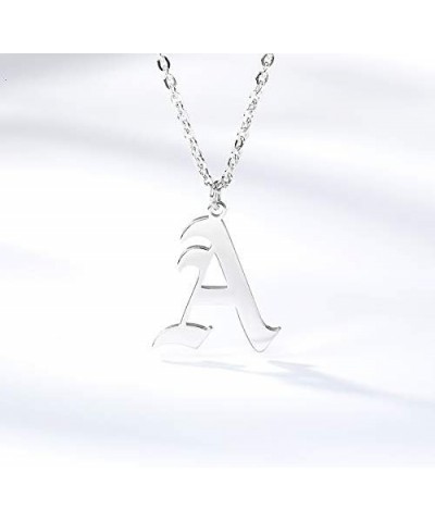 Old English Font Initial Letter Necklace Stainless Steel Alphabet Pendant Birthday Gift for Women MZ-NE-Silver--U $11.26 Neck...