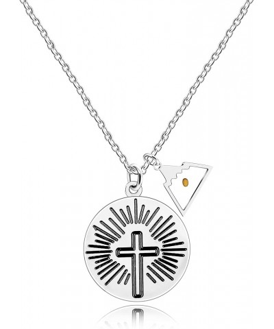 Stainless Steel Sunray Cross Necklace Real Mustard Seed Charms Pendant Inspirational Christian Jewelry Gift Triangle Mountain...