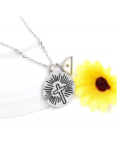 Stainless Steel Sunray Cross Necklace Real Mustard Seed Charms Pendant Inspirational Christian Jewelry Gift Triangle Mountain...