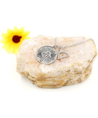 Stainless Steel Sunray Cross Necklace Real Mustard Seed Charms Pendant Inspirational Christian Jewelry Gift Triangle Mountain...