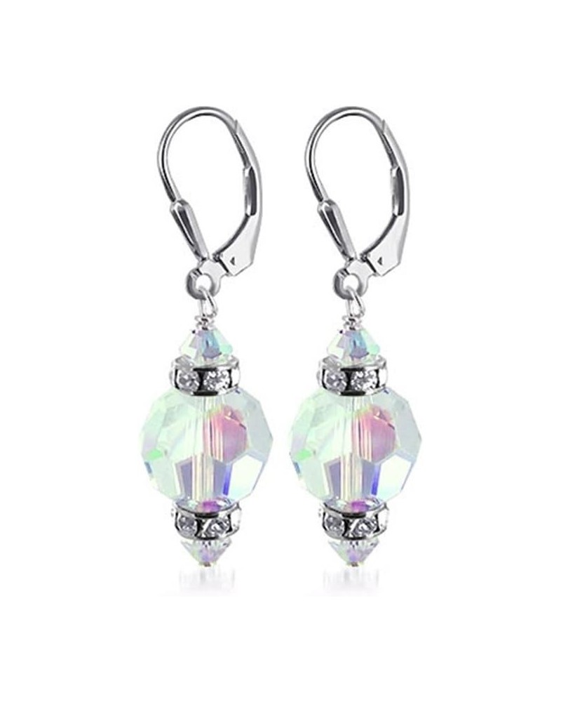 Austrian Crystals with Rondelle accents Handmade 925 Sterling Silver Leverback Drop Earrings for Women Clear AB $17.04 Earrings