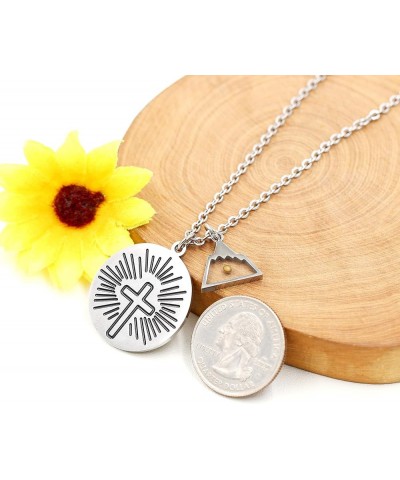 Stainless Steel Sunray Cross Necklace Real Mustard Seed Charms Pendant Inspirational Christian Jewelry Gift Triangle Mountain...