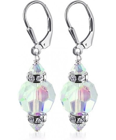 Austrian Crystals with Rondelle accents Handmade 925 Sterling Silver Leverback Drop Earrings for Women Clear AB $17.04 Earrings