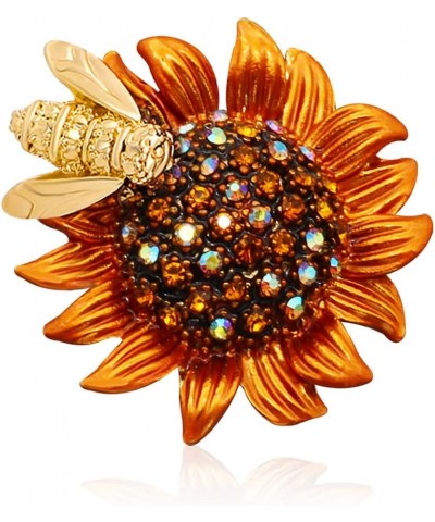 Rhinestone Yellow Flower Sunflower Brooch.Enamel Bee Daisy Brooch Pin,Charm Sun Flower Coat Collar Brooch for Women Girl B $8...