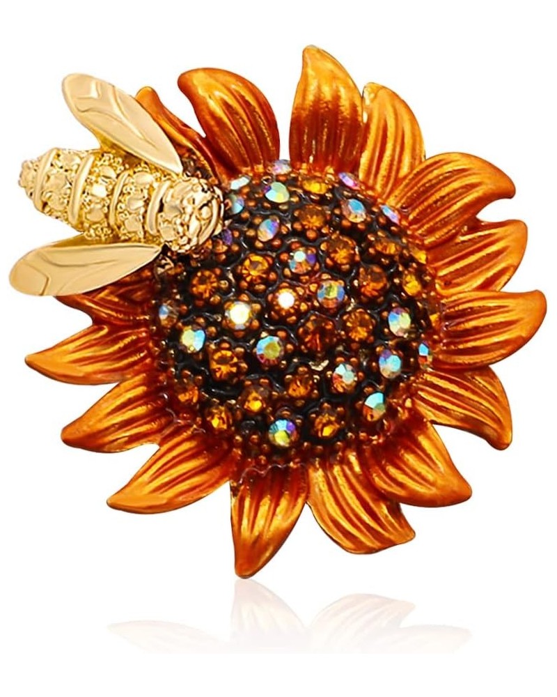 Rhinestone Yellow Flower Sunflower Brooch.Enamel Bee Daisy Brooch Pin,Charm Sun Flower Coat Collar Brooch for Women Girl B $8...