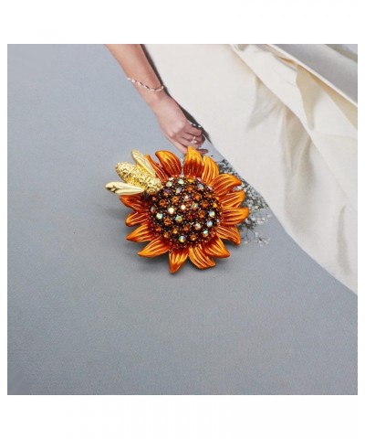 Rhinestone Yellow Flower Sunflower Brooch.Enamel Bee Daisy Brooch Pin,Charm Sun Flower Coat Collar Brooch for Women Girl B $8...