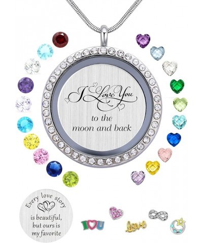 Best Gift Floating Charm Living Memory Lockets with Birthstone, 30mm Stainless Steel Necklace ILoveYoutotheMoonBack-C006 $9.9...