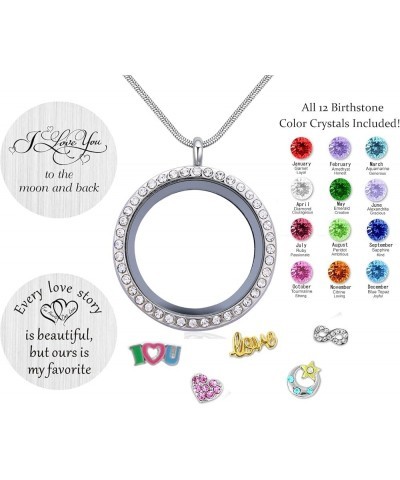 Best Gift Floating Charm Living Memory Lockets with Birthstone, 30mm Stainless Steel Necklace ILoveYoutotheMoonBack-C006 $9.9...