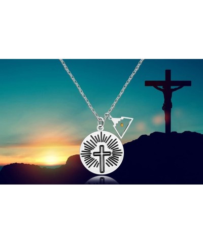 Stainless Steel Sunray Cross Necklace Real Mustard Seed Charms Pendant Inspirational Christian Jewelry Gift Triangle Mountain...