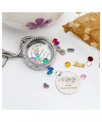 Best Gift Floating Charm Living Memory Lockets with Birthstone, 30mm Stainless Steel Necklace ILoveYoutotheMoonBack-C006 $9.9...