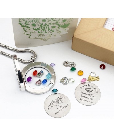 Best Gift Floating Charm Living Memory Lockets with Birthstone, 30mm Stainless Steel Necklace ILoveYoutotheMoonBack-C006 $9.9...