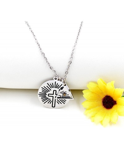 Stainless Steel Sunray Cross Necklace Real Mustard Seed Charms Pendant Inspirational Christian Jewelry Gift Triangle Mountain...