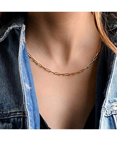 Paperclip Chain Necklace for Women, 14K Gold Plated Oval Dainty Choker Chain Link Necklace for Women Girls B-Gold 16" choker ...