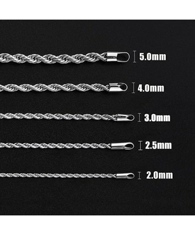 3mm Rope Chain Necklace for Men, Silver Tone Mens Chain Necklace, Stainless Steel Necklace Chain for Men Women and Boys 18.0 ...